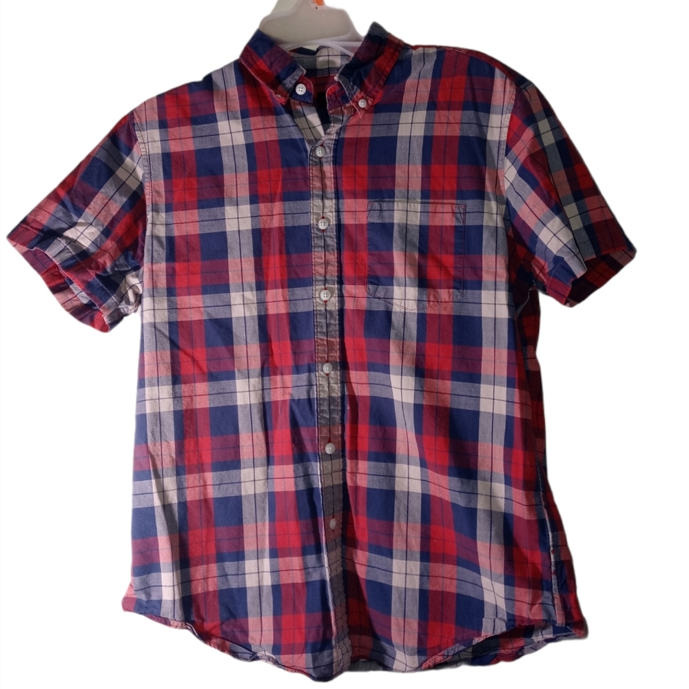 J.Crew red and blue plaid short sleeve button down